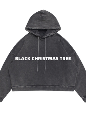 黑色圣诞树 AC风格水洗雪花做旧BOXY廓形卫衣长裤套装王安宇同款