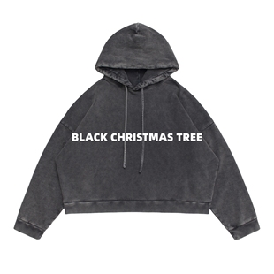 王安宇同款 黑色圣诞树 套装 水洗雪花做旧BOXY廓形卫衣长裤 AC风格