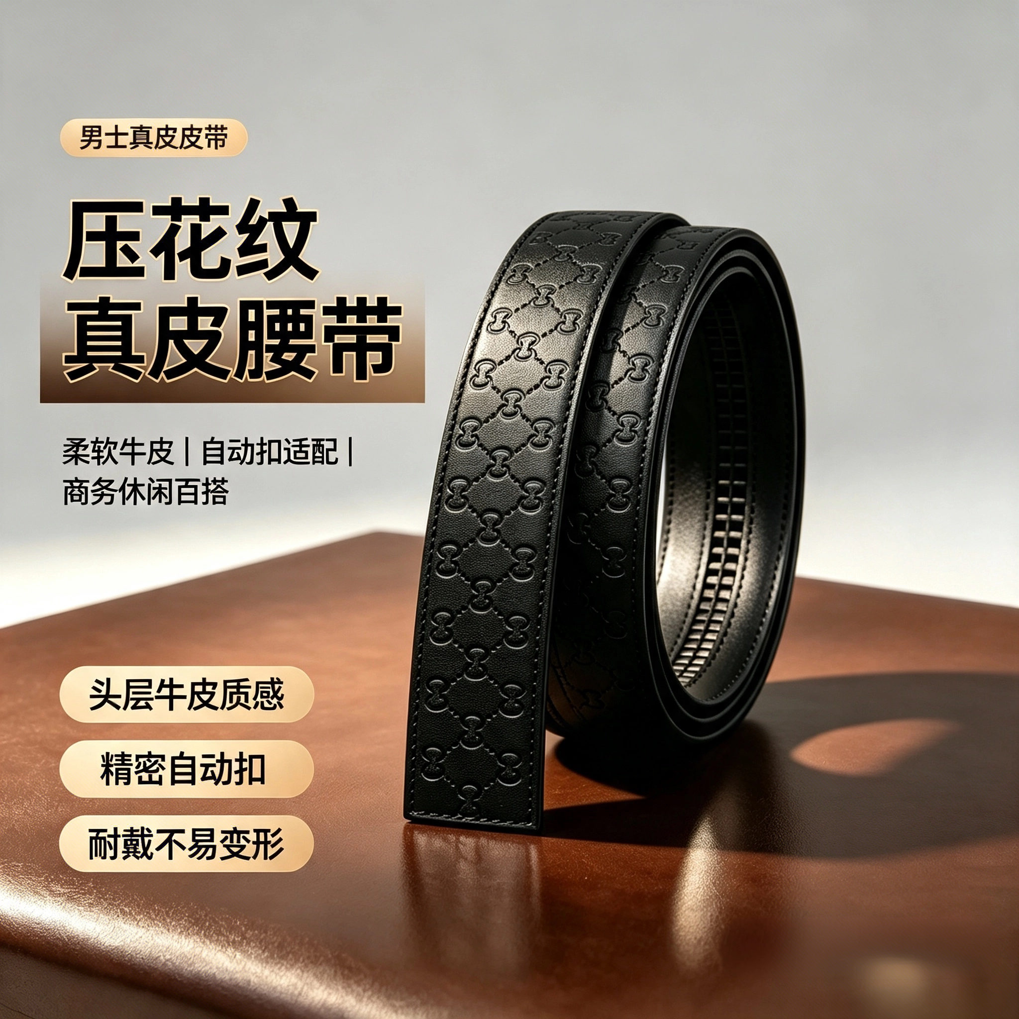 男士真皮无头自动扣商务腰带
