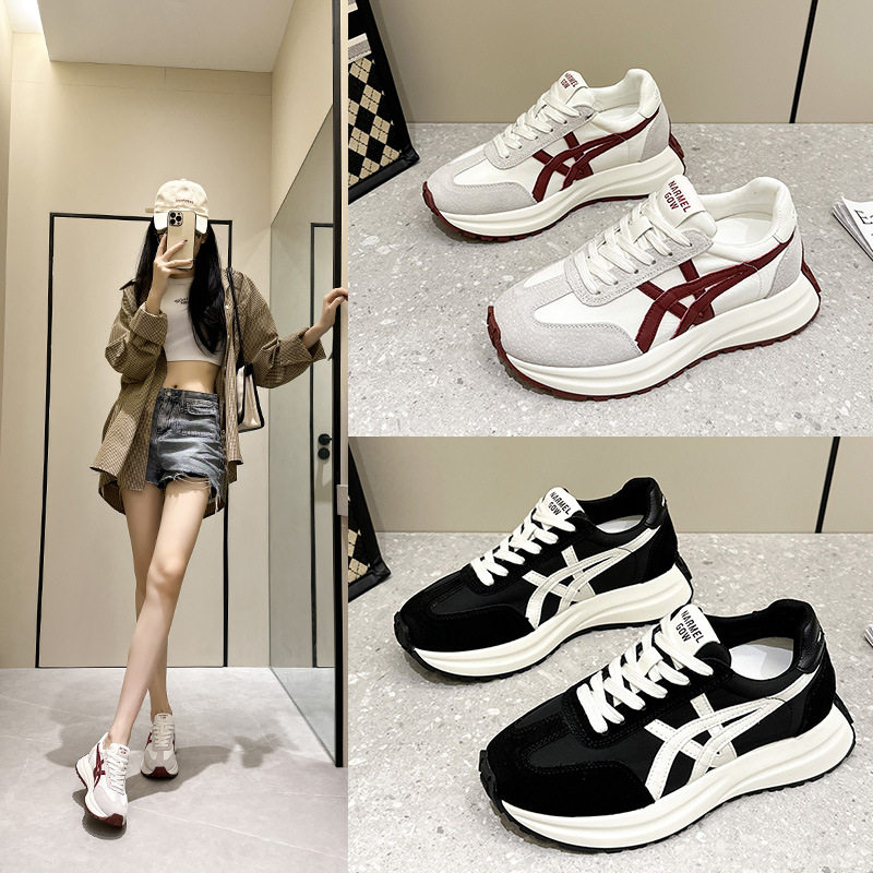 7cm内增高小码女鞋313233拼色真皮老爹鞋小个子新款34轻便阿甘鞋