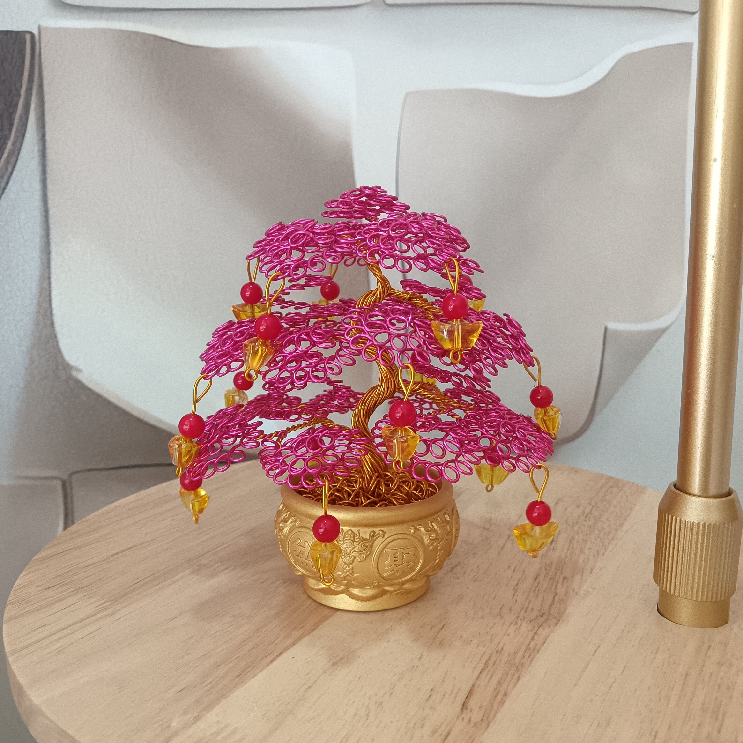 《粉色》铝丝手工发财树吉祥物创意工艺品聚宝盆书房摆件摇钱树