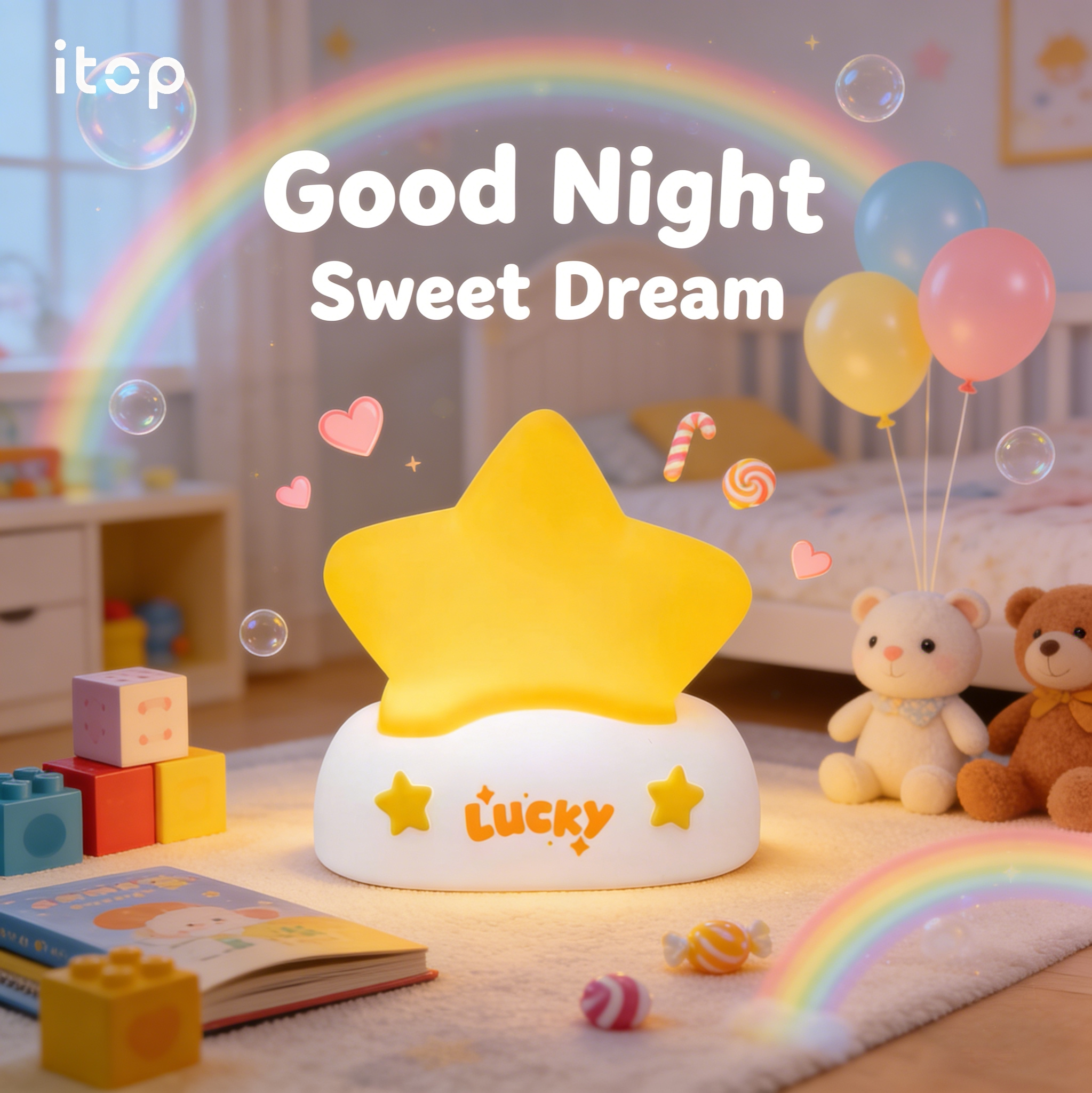 幸运星硅胶小夜灯儿童房卧室氛围睡眠灯暖黄色卡通可爱装饰台灯