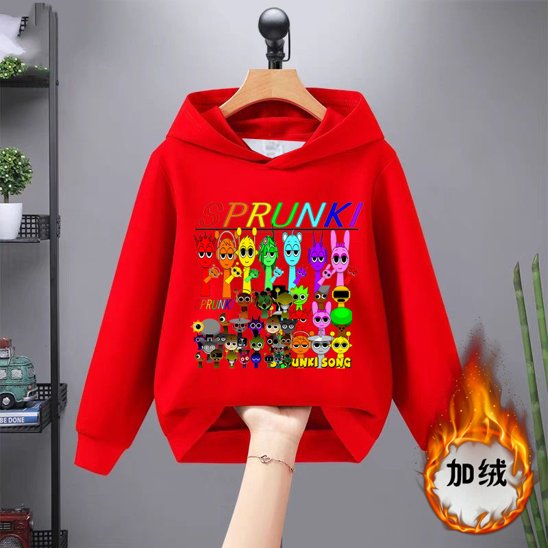Sprunki音乐节奏盒子衣服周边儿童装秋冬加绒新款男女童连帽上衣