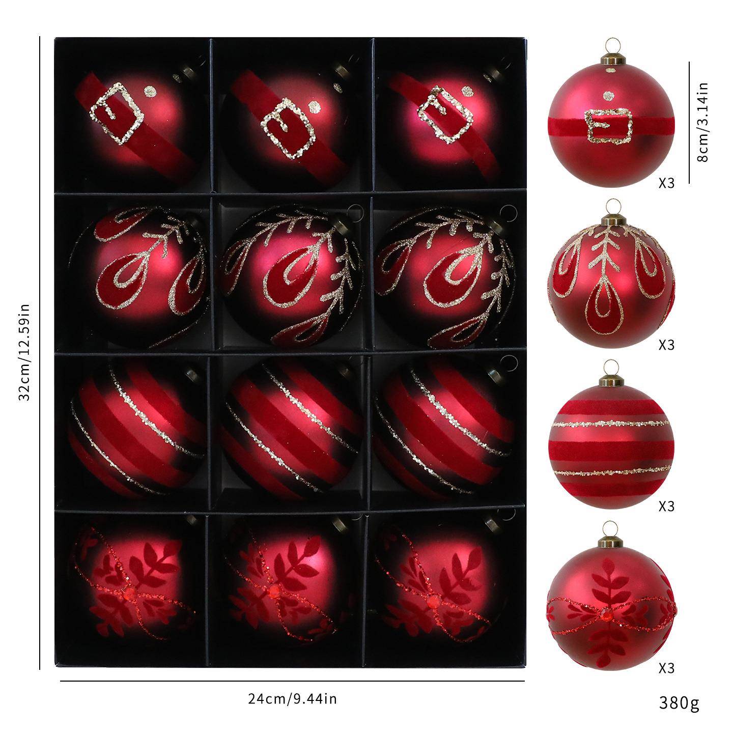 圣远M新品手绘圣诞圣远球装8C/12PCS哑光彩绘圣装诞饰球圣诞树饰