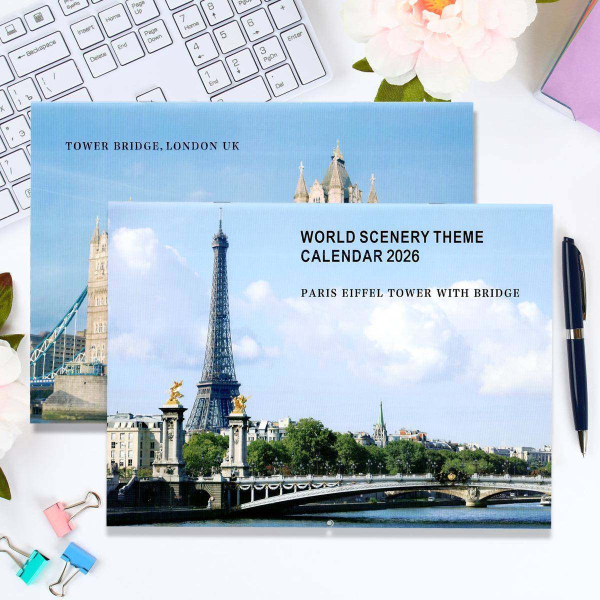 2026年世货电TUME界风月景英文挂历2026年1月份现-2世027年1份