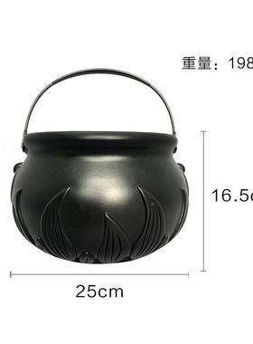 万圣节装饰桶布置2女5CM巨型手提DLP巫婆糖果黑色火焰纹桶桶巫罐