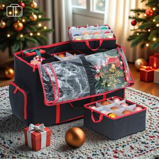 圣诞装饰品收纳盒小像活容雕器可调节动带区域托盘圣诞彩无球储存