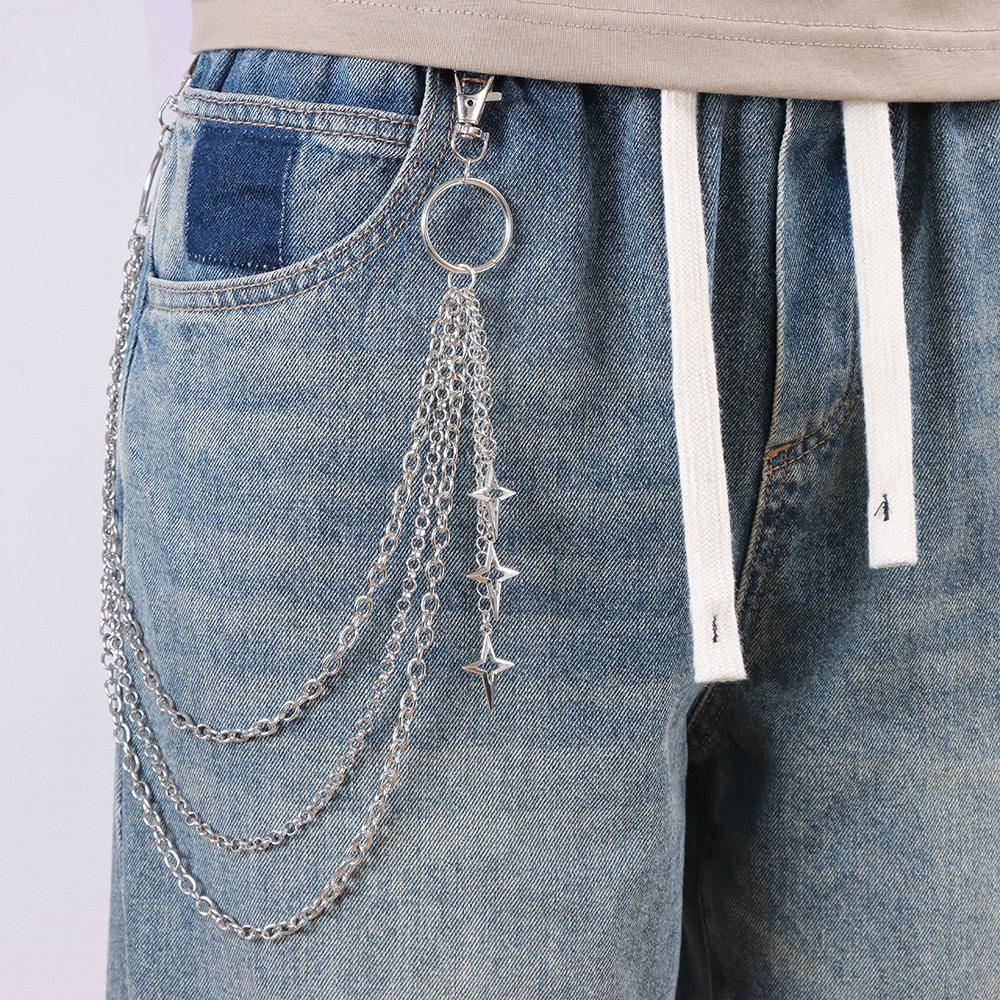 新品 时尚多层四芒星吊坠金属裤链 个性百搭潮服嘻哈裤链