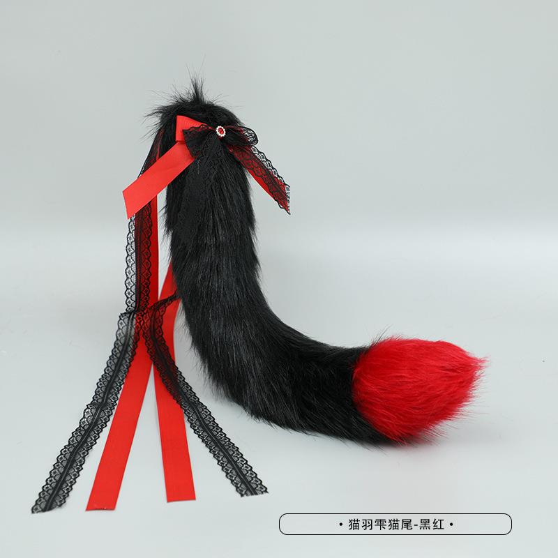 手作Lolita兽耳兽尾配饰蕾丝头饰项圈猫耳朵发箍猫尾套装