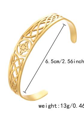 不锈钢爱尔兰凯尔特结镂空手镯女个性潮流开口不褪色手环