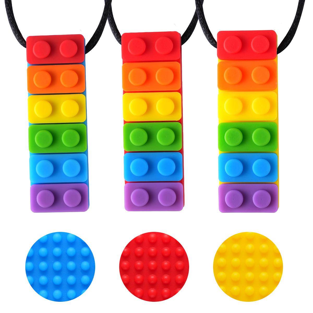 硅彩虹积木牙童胶儿磨胶棒幼儿口欲期自牙闭症咀R126彩虹嚼项链咬