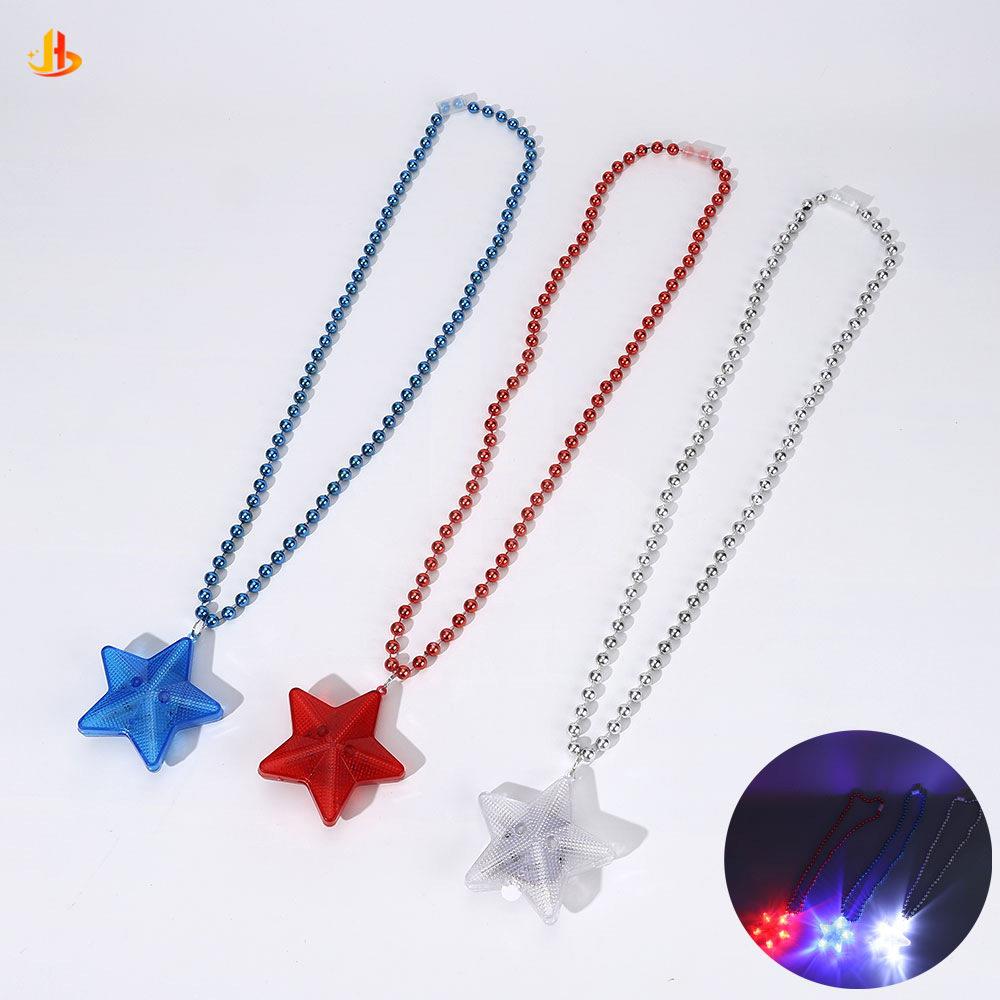 新款五角星珠链时尚独立日氛围项链发光五角星珠链国庆节闪光玩具