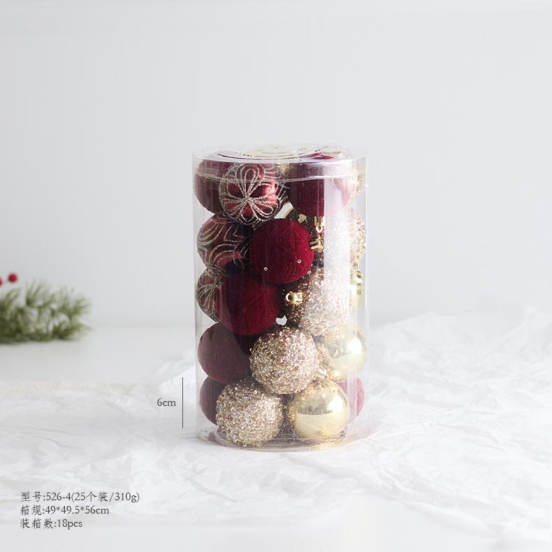 形新品 诞树装饰寻木球挂件红色酒红暗色植圣绒球彩绘圣诞球异球