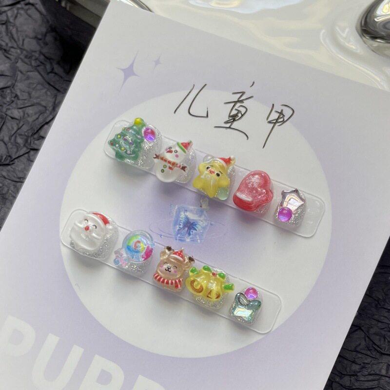 小朋友圣诞节纯手工穿戴甲3-10岁小朋友女童学生卡通可爱指甲贴片