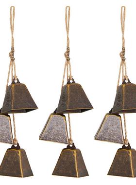 复古方形牛铃麻绳铃铛挂件家居圣诞铃铛装饰品壁挂牛铃铛