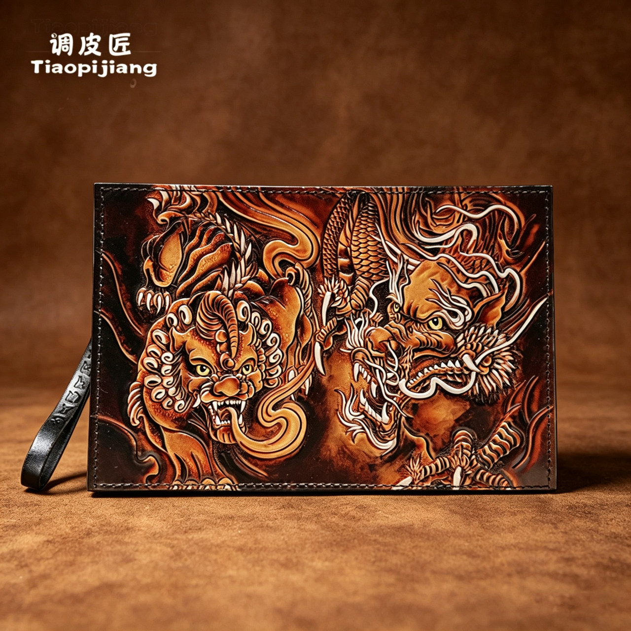 调皮匠手拿包男士潮牌个性真皮新款2025时尚信封包大容量皮雕手包