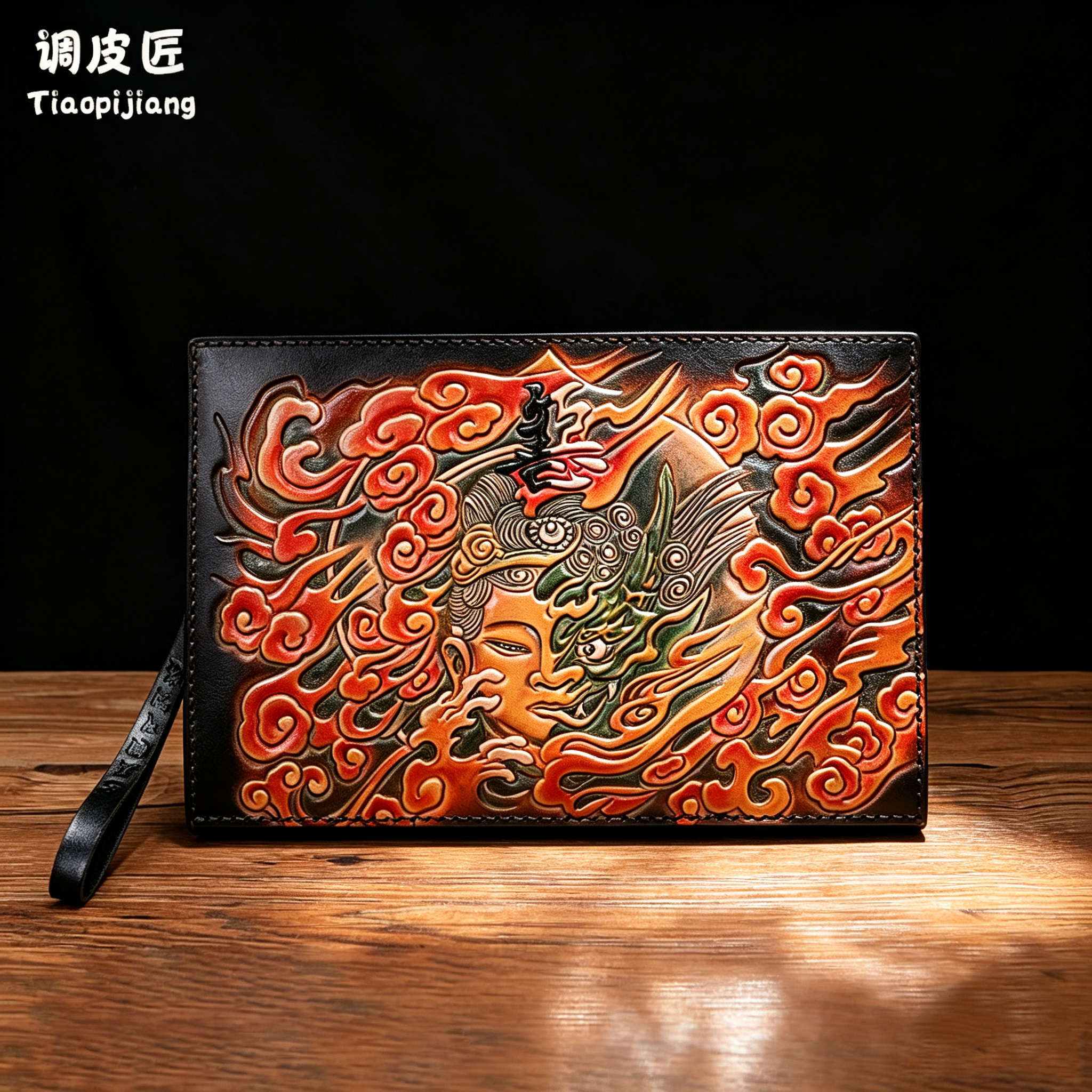 调皮匠男士真皮皮雕大容量手拿包