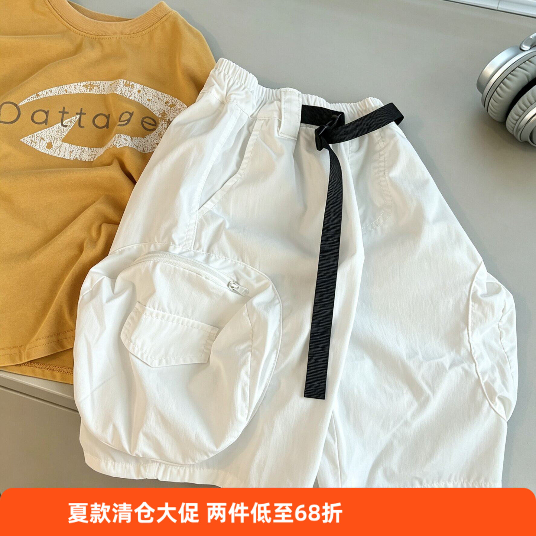 魔西童装夏季男童速干轻薄洋气大口袋工装风七分裤男孩短裤男孩潮
