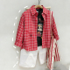 衬衫 男童女童中大童儿童纯棉红色格子长袖 可做外套 春季 魔西童装