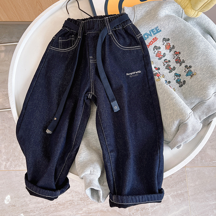 儿童冬季奥利绒加绒牛仔裤男童