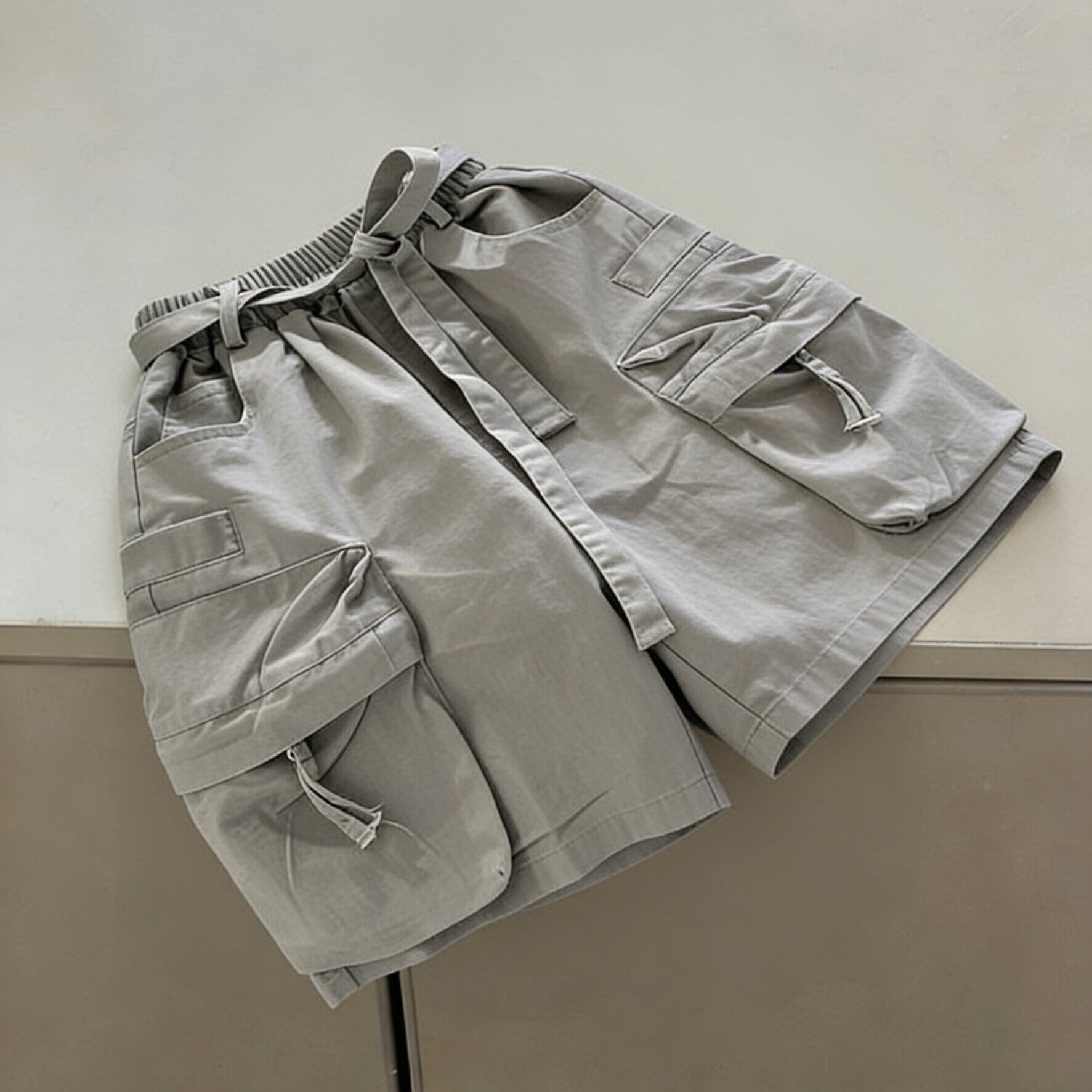 2026夏季男童砂洗工艺纯棉米灰色韩版洋气多口袋工装裤百搭七分裤