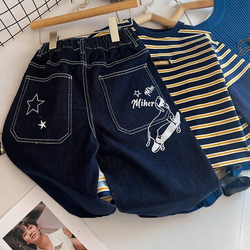 2026春季新款儿童原色防褪色刺绣飞机牛仔裤男童洋气明线长裤潮,童装/婴儿装/亲子装,儿童牛仔裤,淘宝优惠券,粉丝福利购,淘宝优惠卷