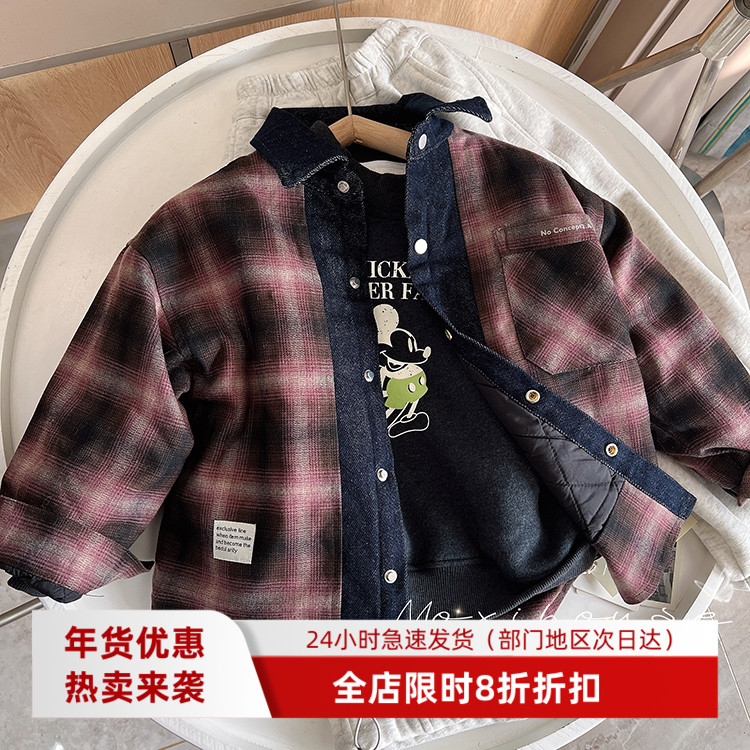 儿童男童牛仔加棉衬衫