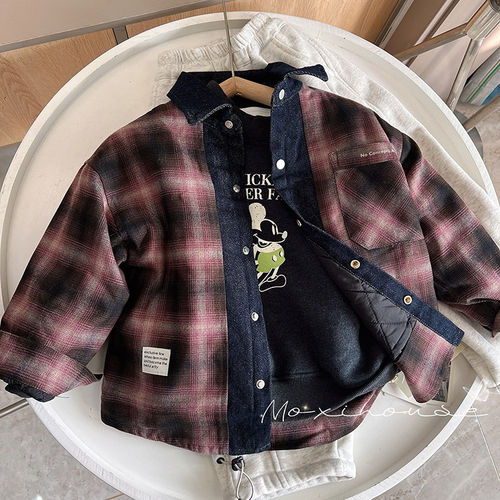 儿童男童牛仔加棉衬衫