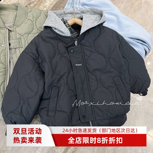 儿童冬季 二棉宽松连帽棉袄洋气葫芦纹绗棉男童轻薄加棉棉衣外套潮