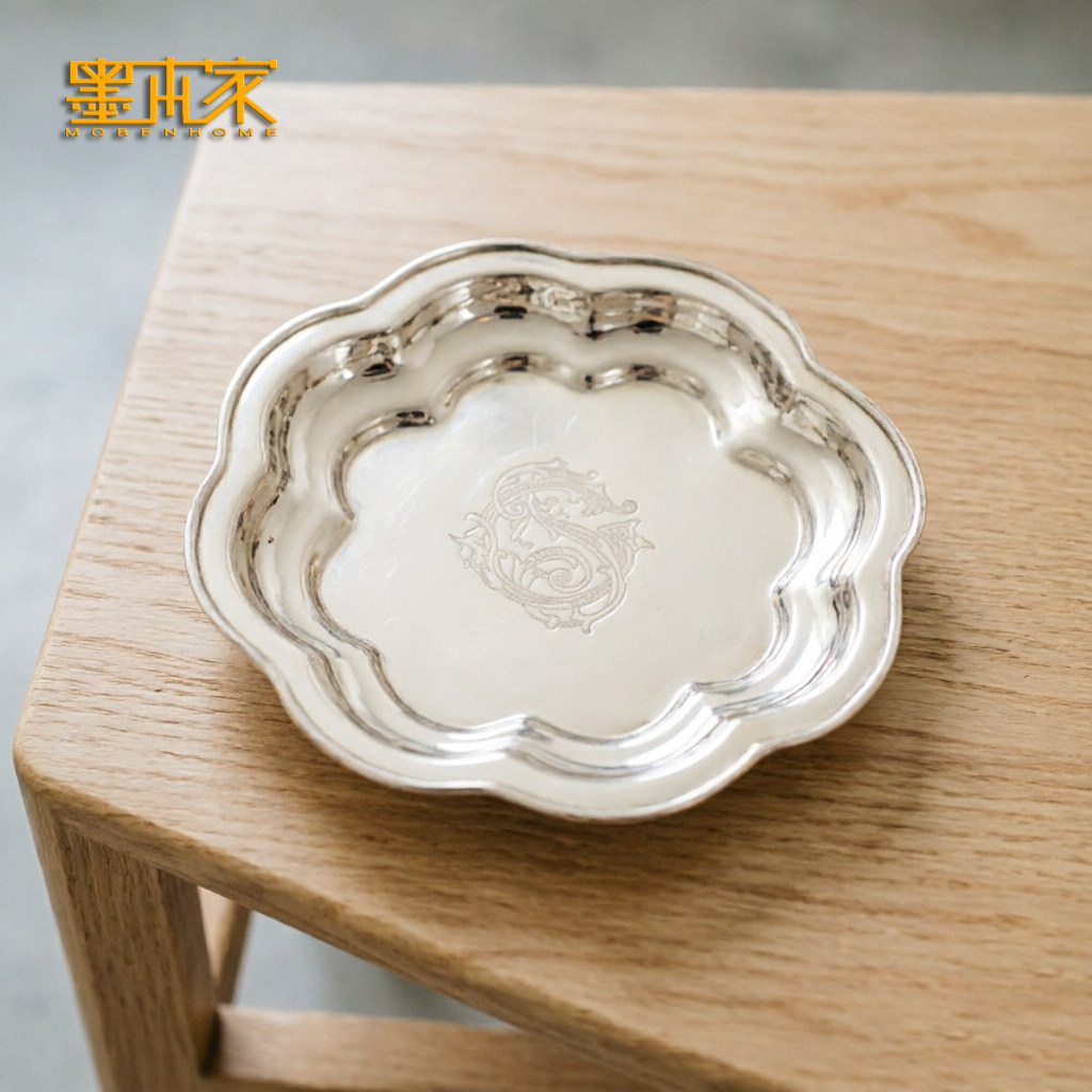 印度进口黄铜镀银甜品盘子平盘创意餐盘餐具托盘碟小盘子果盘摆件