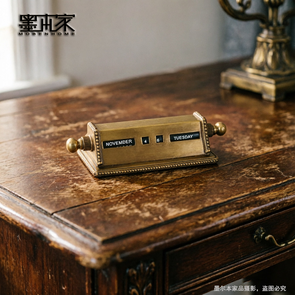 印度进口复古黄铜万年历 手动日历桌面摆件工艺品床头柜书房装饰