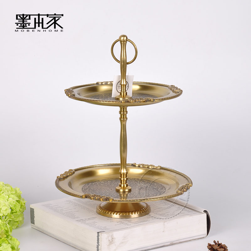 进口黄铜雕花欧式双层客厅创意三层蛋糕架甜品干果盘下午茶点心盘