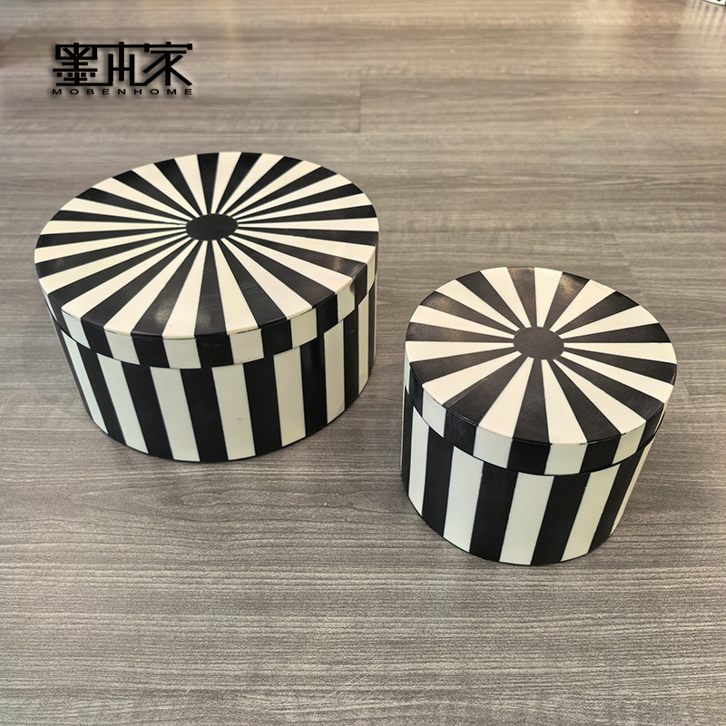 印度进口牛骨首饰盒艺术收纳盒黑白撞色设计感小众简约样板间摆设