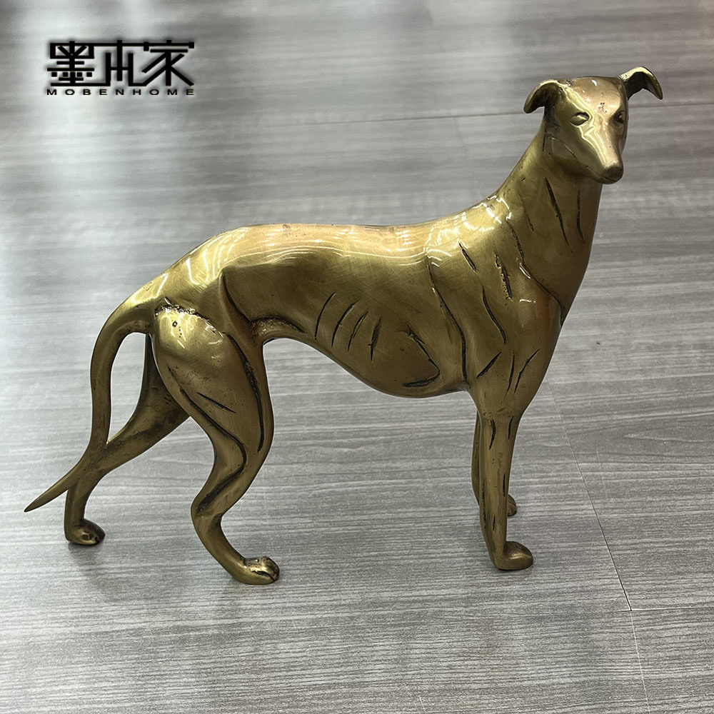 印度进口黄铜狗狗摆件纯铜工艺品家居装饰风水摆设客厅玄关装饰品