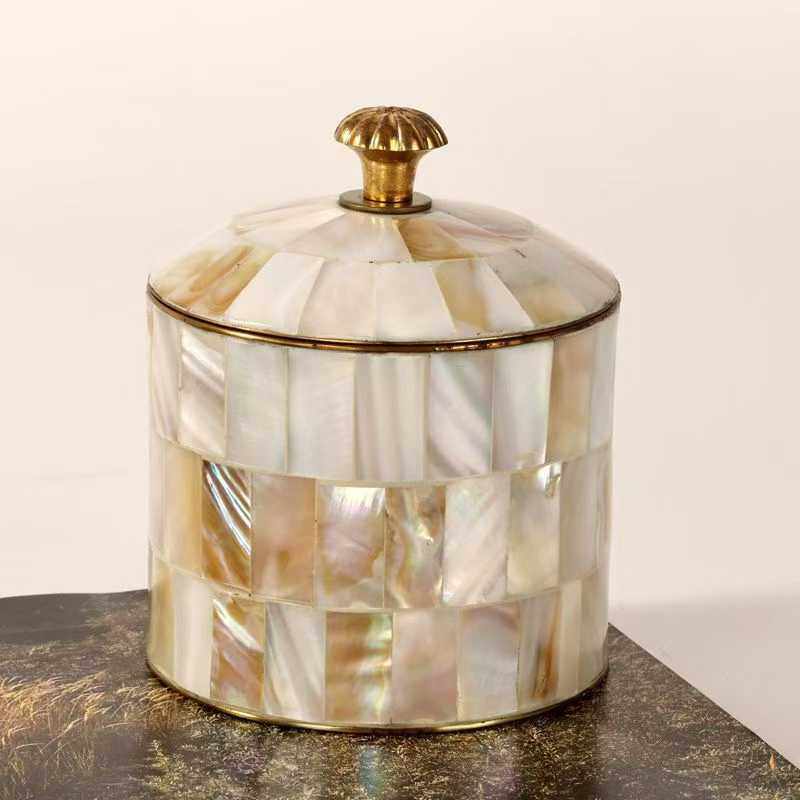 印度进口手工轻奢天然贝壳饰品盒设计师款高端收纳盒圆形储物盒