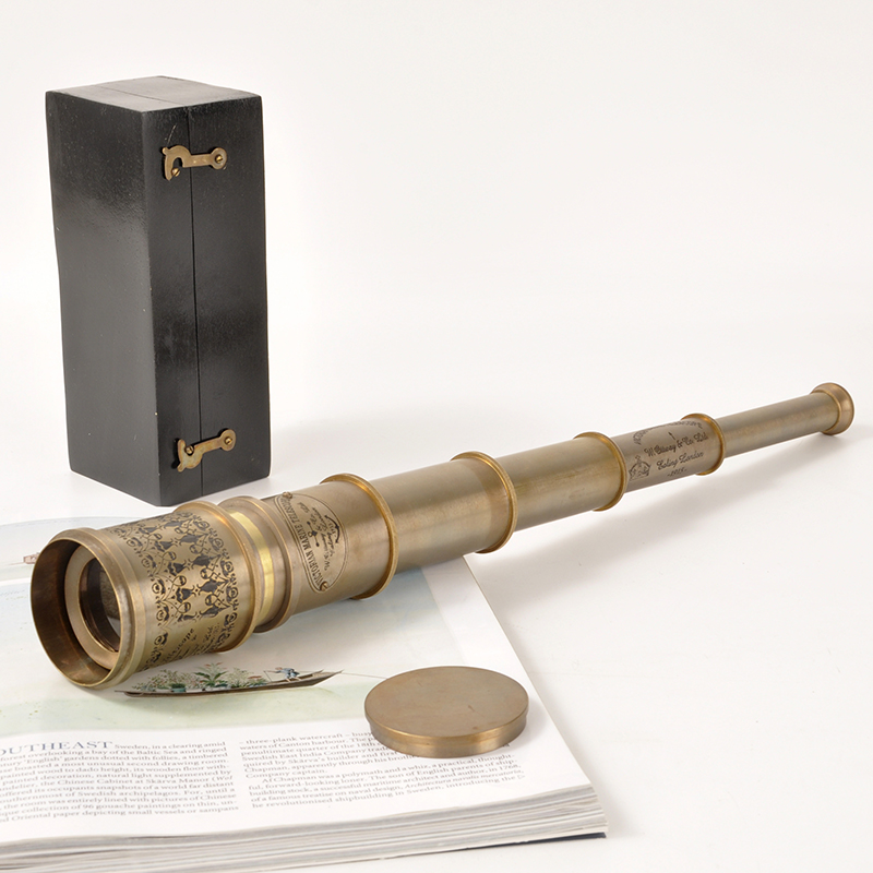 進口歐洲復古擺件黃銅伸縮望遠鏡