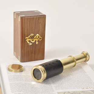 进口纯铜黄铜伸缩单筒加勒比海盗望远镜儿童带礼盒道具创意摆件