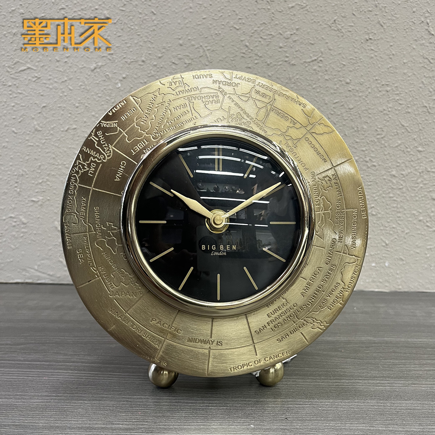美式复古创意金属地球仪座钟轻奢欧式台钟摆件客厅书房装饰时钟