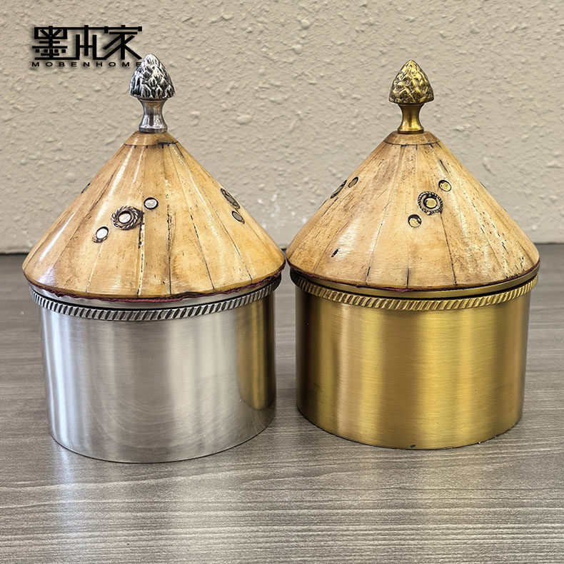 进口欧式复古牛骨黄铜高档饰品盒储物收纳罐摆件样板间设计装饰品