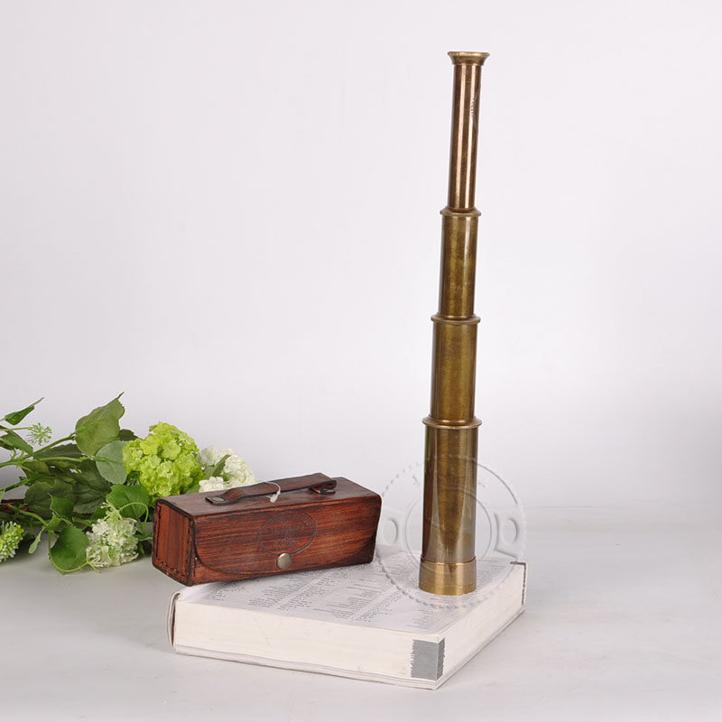 印度复古手持歌剧望远镜单筒纯铜伸缩式加勒比海盗书房真皮道具