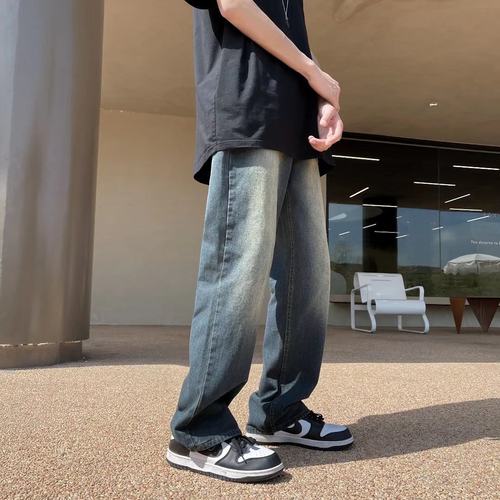 欧美hiphop复古牛仔裤男宽松直通潮牌ins高街水洗做旧垂感老爹裤