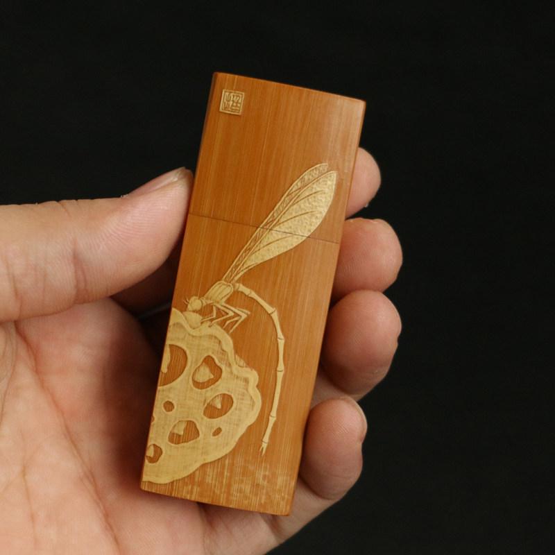 老玉竹留青雕刻一体拔口牙签盒纯手工精工雕刻文玩竹雕竹器把件