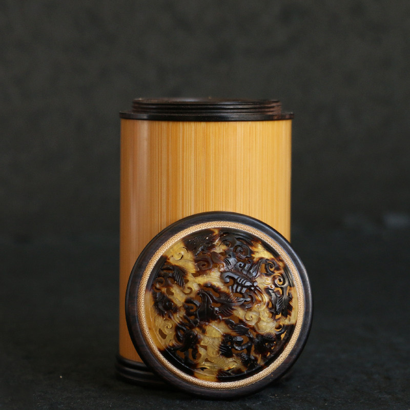 玉竹口径55蛐蛐罐黑檀木上下螺纹口竹制蝈蝈罐虫具鸣虫罐文玩竹