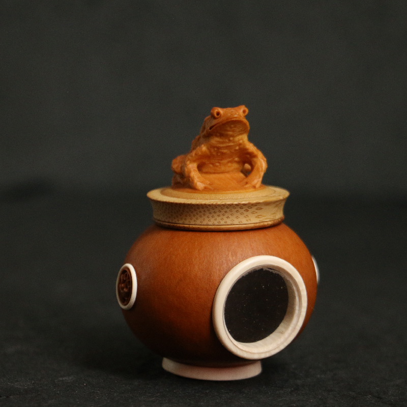 葫芦黄杨木精工手工雕刻三足金蟾老葫芦鸣虫盒蝈蝈罐虫罐竹迹虫具