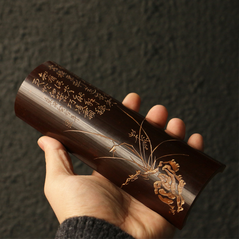 纯手工精工雕刻老煤竹茶则赏茶荷图片