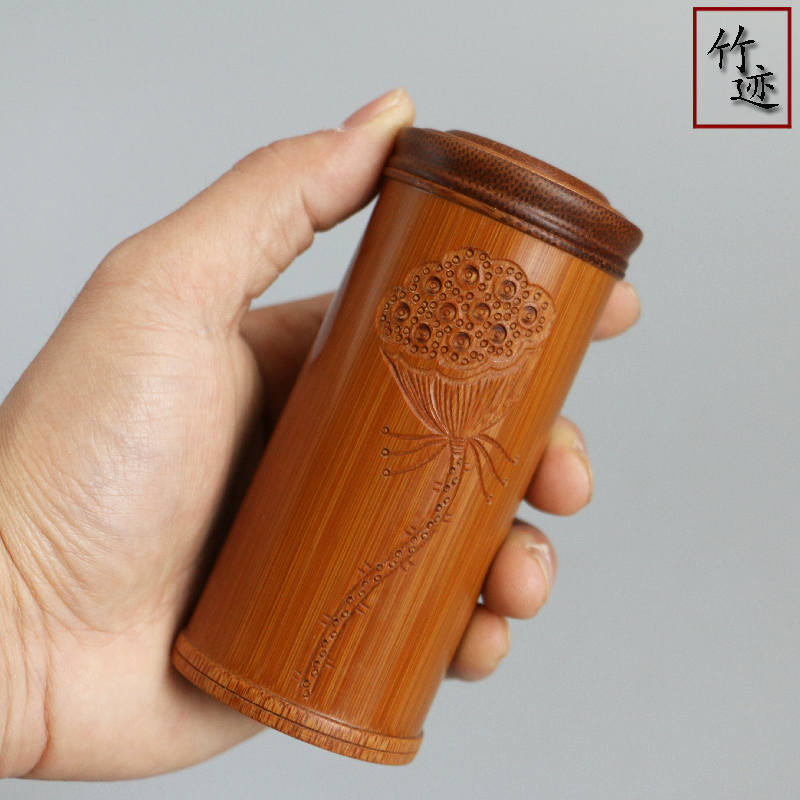 茶叶罐老玉竹东阳手工雕刻把玩