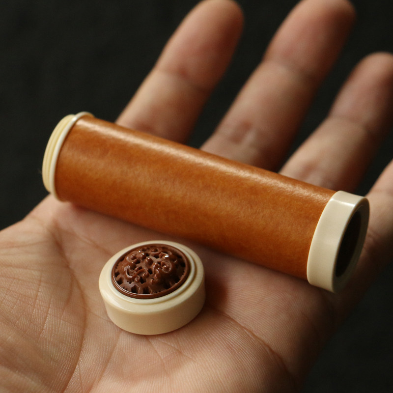 【2*8.5厘米】纯手工精工制作老葫芦竹内胆猛犸牙口盖黄蛉筒虫具