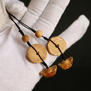 满钉老竹根纯手工精工制作铜币元宝竹雕竹制挂件钥匙链把件把玩竹