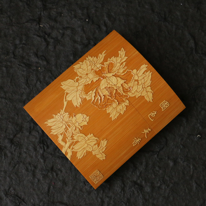 粗烟十支装老玉竹东阳名家裘立刚本工精工雕刻"国色天香"烟盒