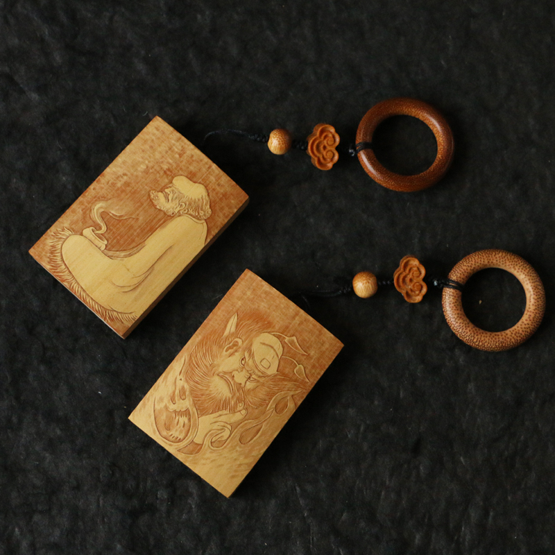 十几年玉竹老料东阳名家袁江本工精工雕刻留青雕刻手牌平安牌竹雕